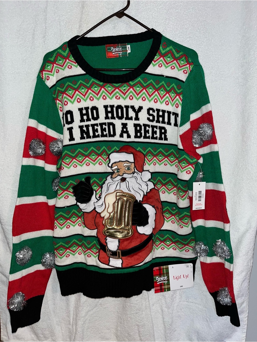 Spencer's Holiday Santa Beer Ugly Sweater sz LG